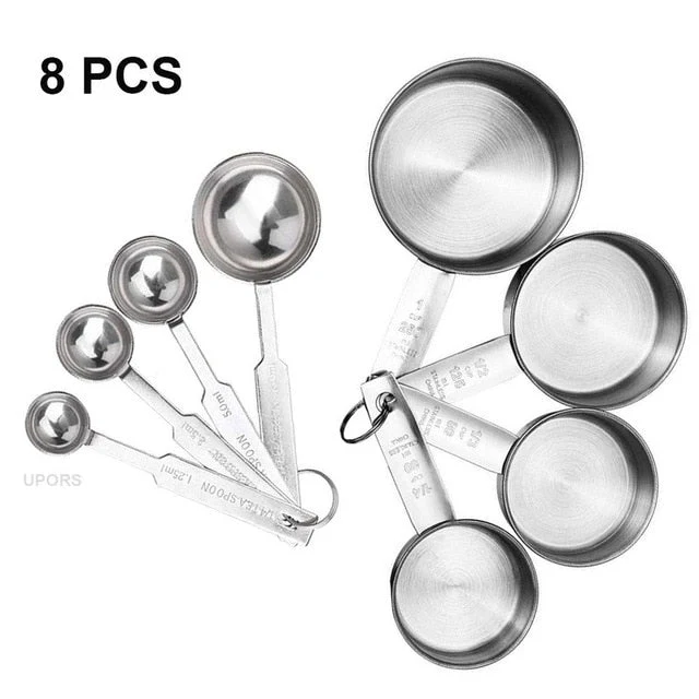 HULIANFU UPORS 8/10Pcs Stainless Steel Measuring Cups and Spoons Set Deluxe Premium Stackable Tablespoons Home Tools Kitchen Accessories - Deanwangkt
