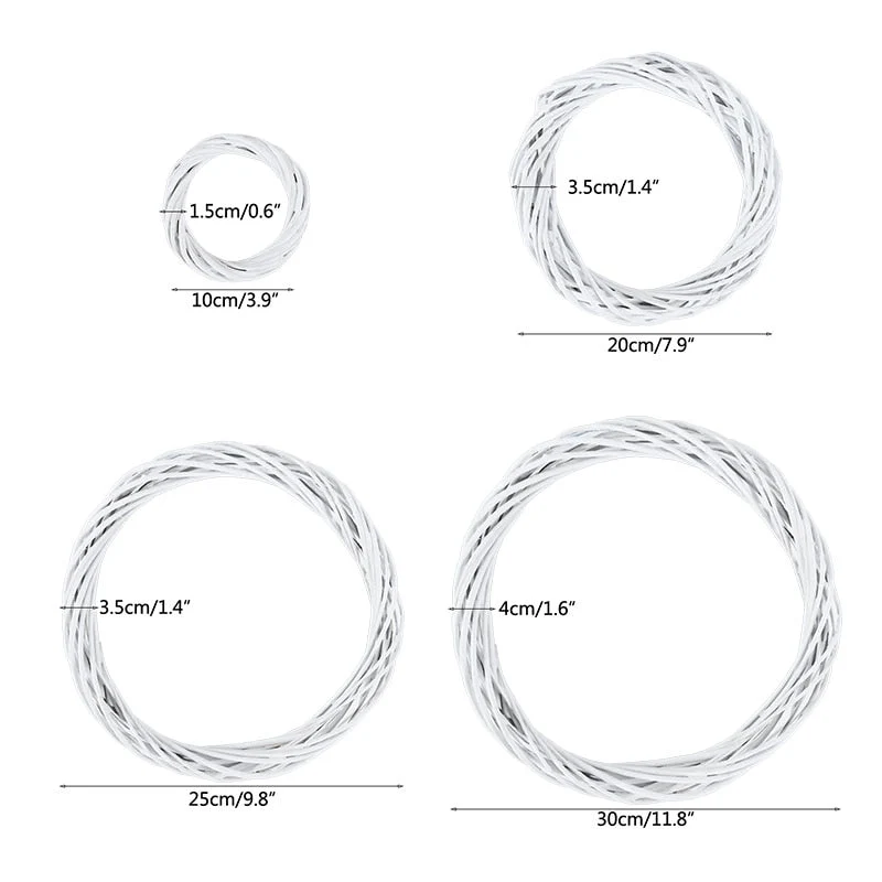 HULIANFU White Garland Wicker Round Design Christmas Tree Rattan Wreath Ornament Vine Ring Decoration Home Party Hanging Flower Craft - Deanwangkt