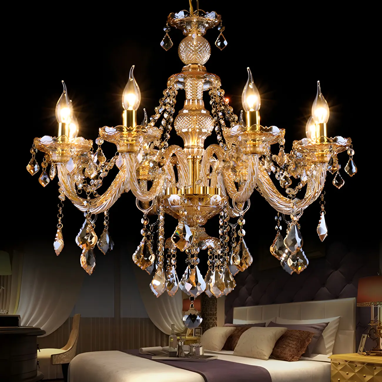 Mid-Century Modern Crystal Candelabra Chandelier