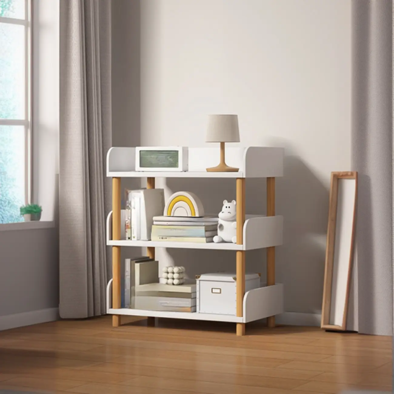 Vertical Natural Multi-Shelf Open Back Wood Bookcase