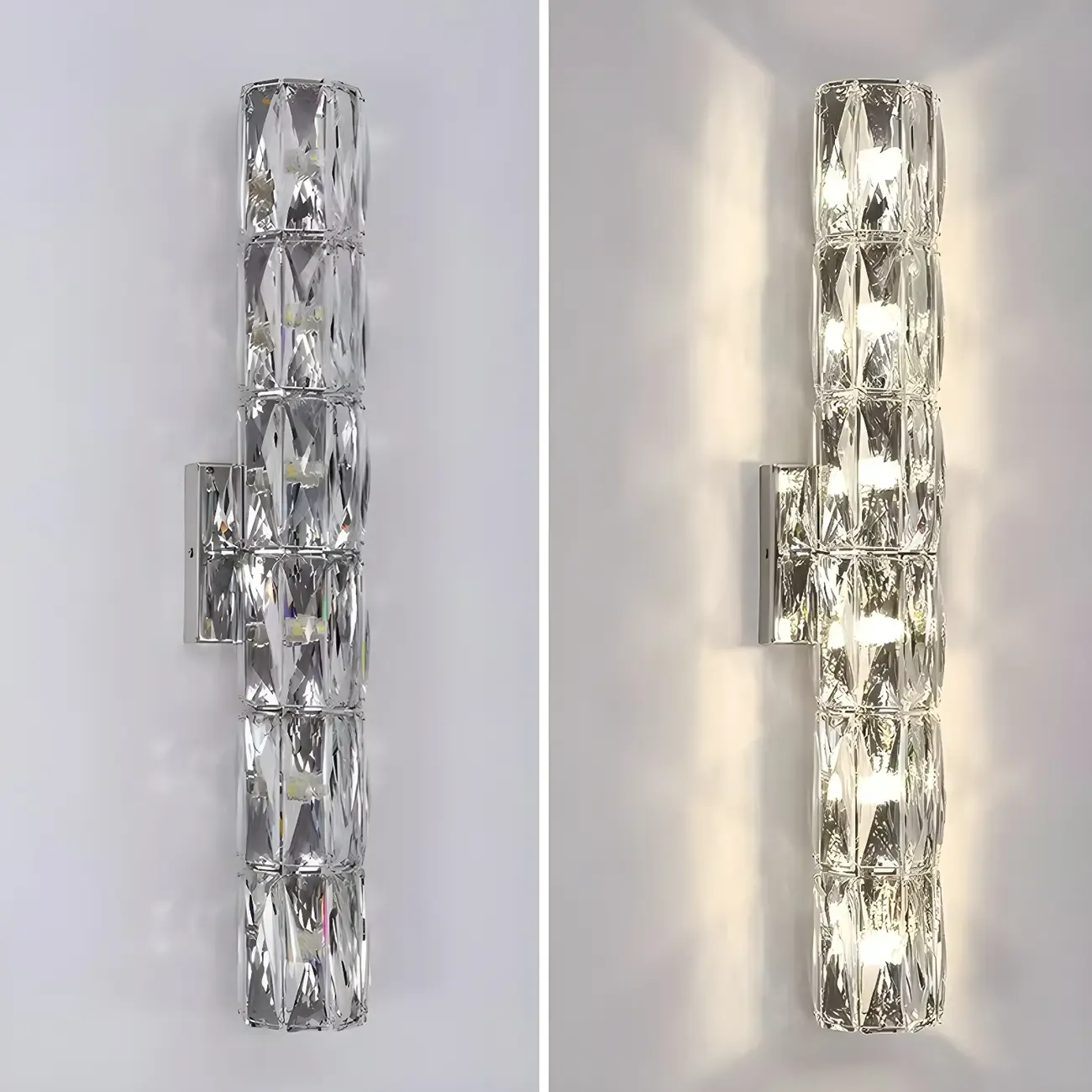 Modern 4-Light Chrome Crystal Cylinder Wall Sconce Light Fixture