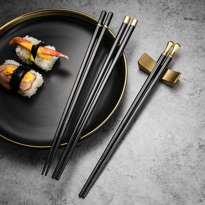HULIANFU JANKNG 5 Pair Japanese Chopsticks Alloy Non-Slip Sushi Chop Sticks Set Chinese Gift Reusable Chopsticks Tableware Gift Kitchen - Deanwangkt