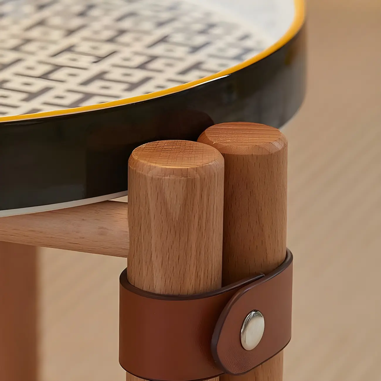 Scandinavian Round End Table with Ceramic Tray Top