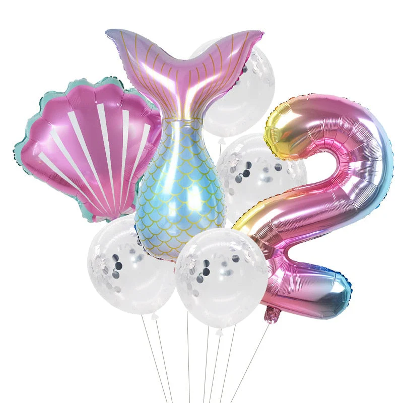 HULIANFU Little Mermaid Party Balloons 32inch Number Foil Balloon Kids Birthday Party Decoration Supplies Baby Shower Decor Helium Globos - Deanwangkt