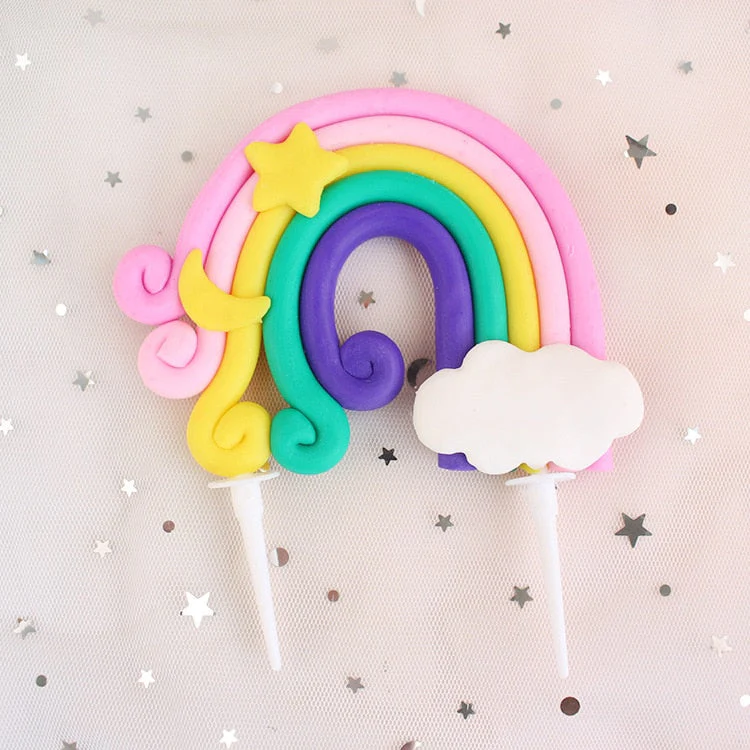 HULIANFU Rainbow Cake Topper Star Cloud Cupcake Decor Sofa Clay Cake Decor Baby Shower One 1st Happy Birthday Party Decor Kids Girl Boy - Deanwangkt