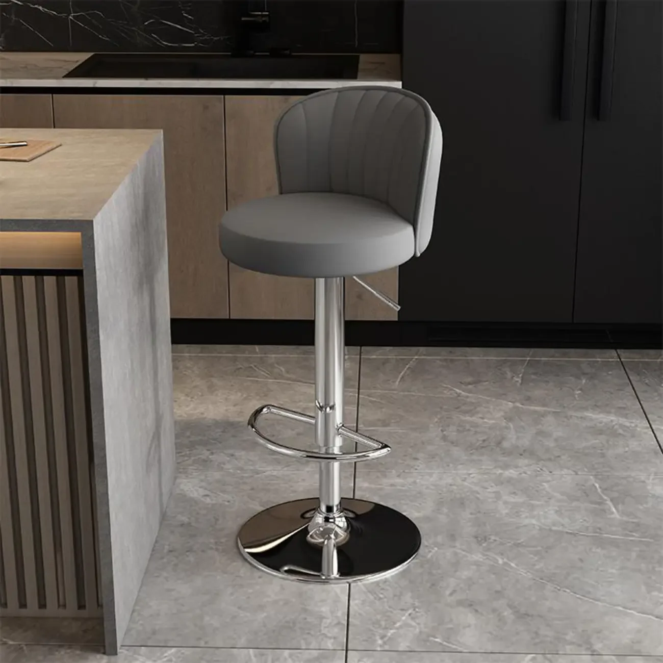 Modern Leather Adjustable Swivel Bar Stools with Back