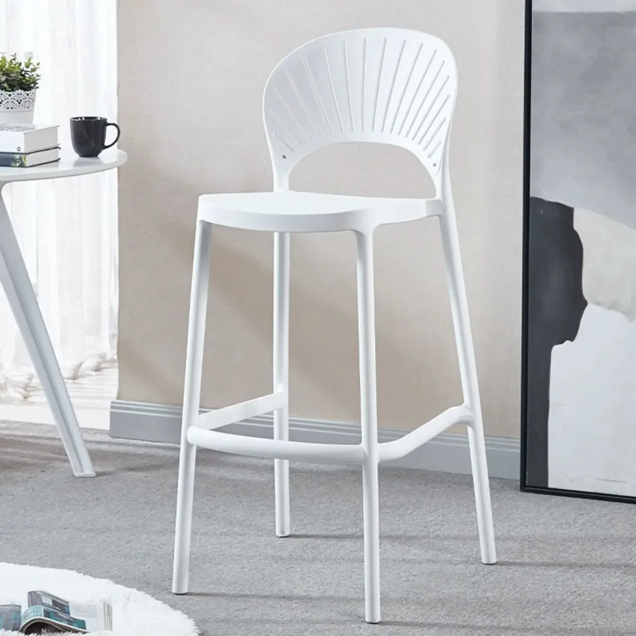 Modern Saddle Plastic Stackable Low Back Bar Height Stools