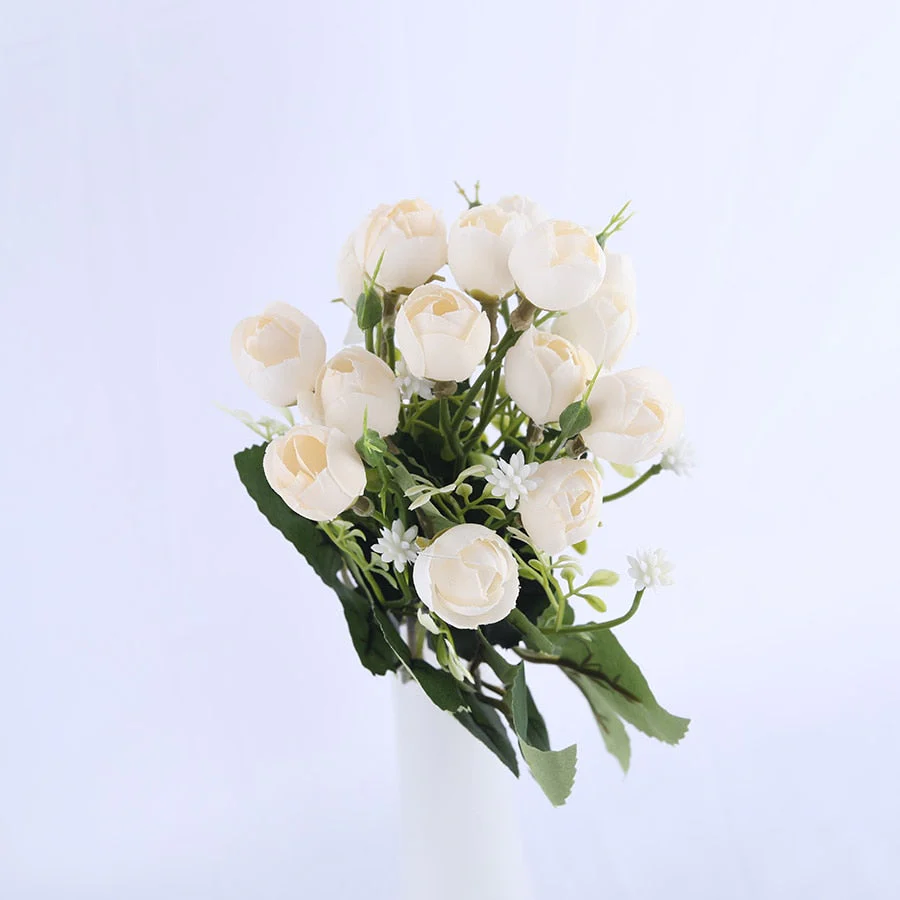 HULIANFU white mini silk rose artificial flowers for wedding decoration bride fake flower bouquet diy home decor art accessories for vase - Deanwangkt