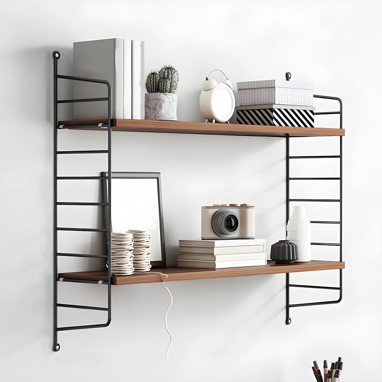 3-Shelf Nut-Brown Wall-Mounted Wood Open Bookcase