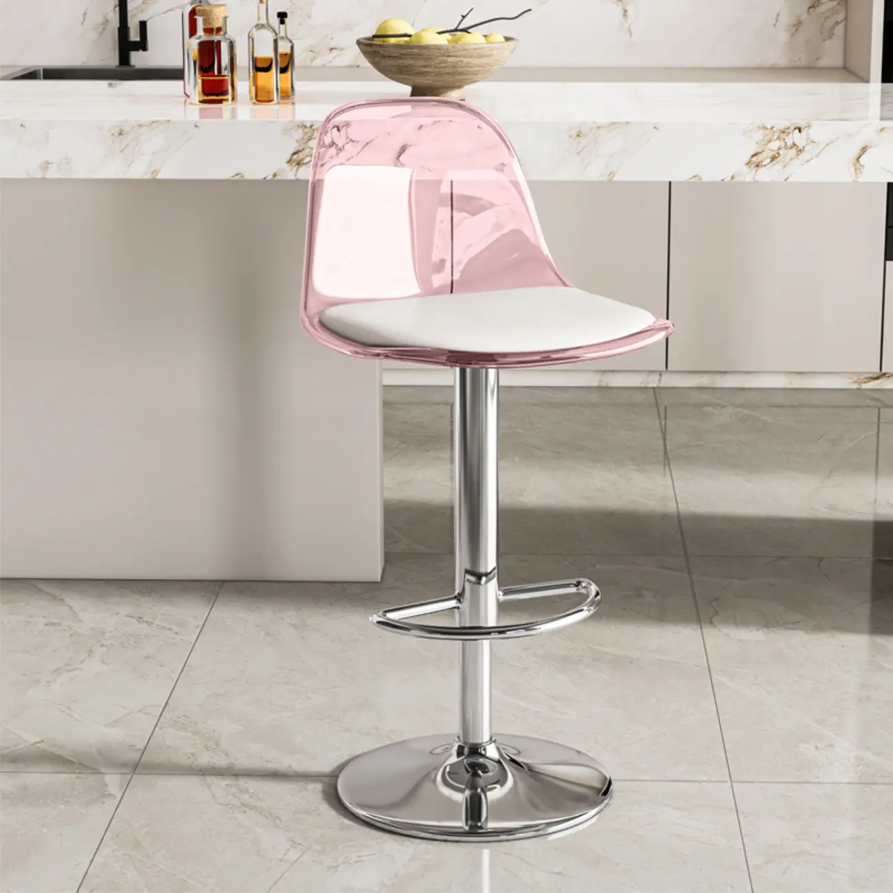 Transparent Acrylic Cushioned Swivel Adjustable Bar Stool