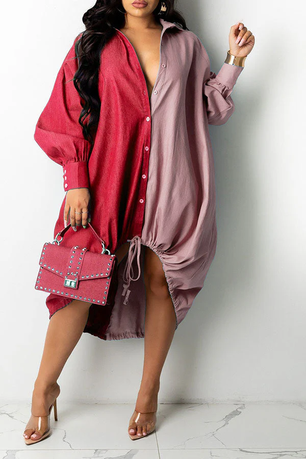 Hit Color On-trend Oversize Single Breasted Midi Dress - Deanwangkt