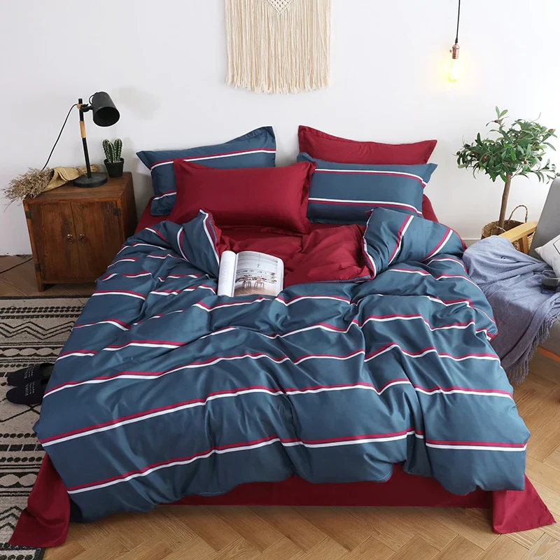 HULIANFU Nordic Duvet Cover Set Leaf Striped Star Bedding Set Single Double Queen King Size240x220 Simple Polyester Quilt Cover Bed Sheet - Deanwangkt