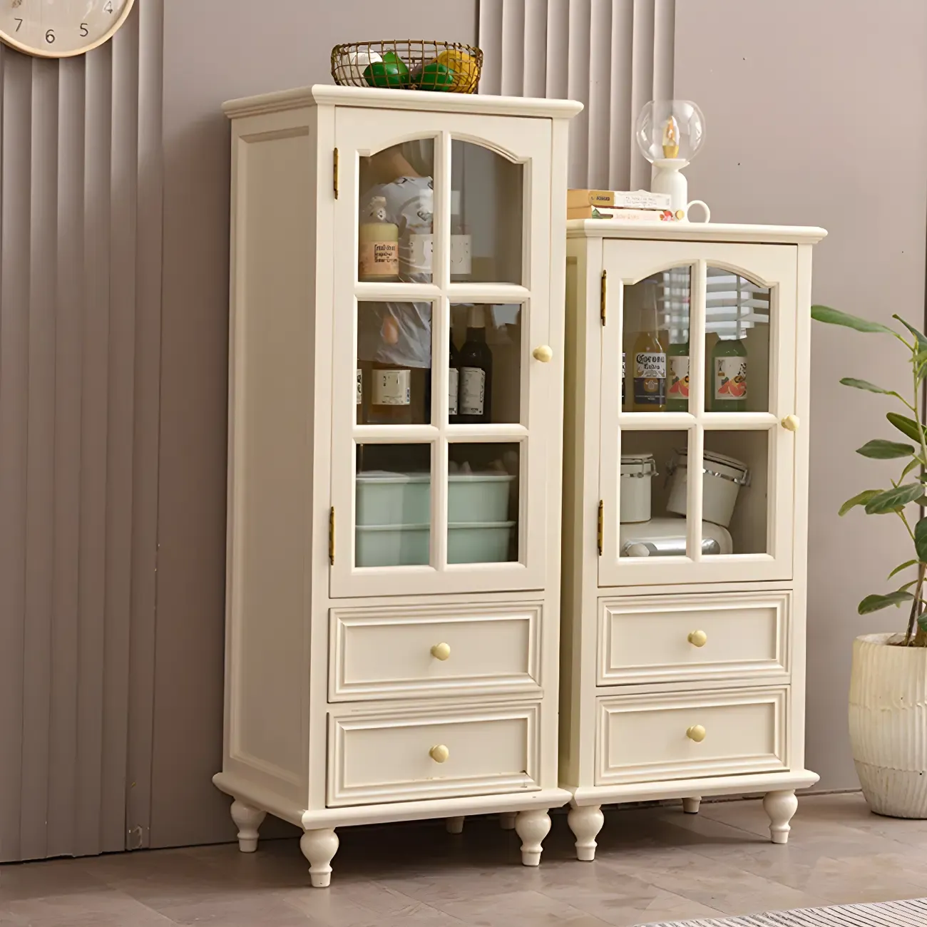 Traditional 2-Drawer Solid Wood China Cabinet with Glass Door