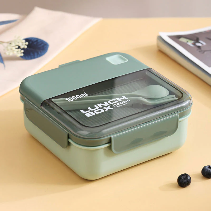 HULIANFU Lunch Box 2 Layers Grids Student Office Worker Microwave Hermetic Bento Box Outdoor Picnic Fruit Food Container with Fork Spoon - Deanwangkt