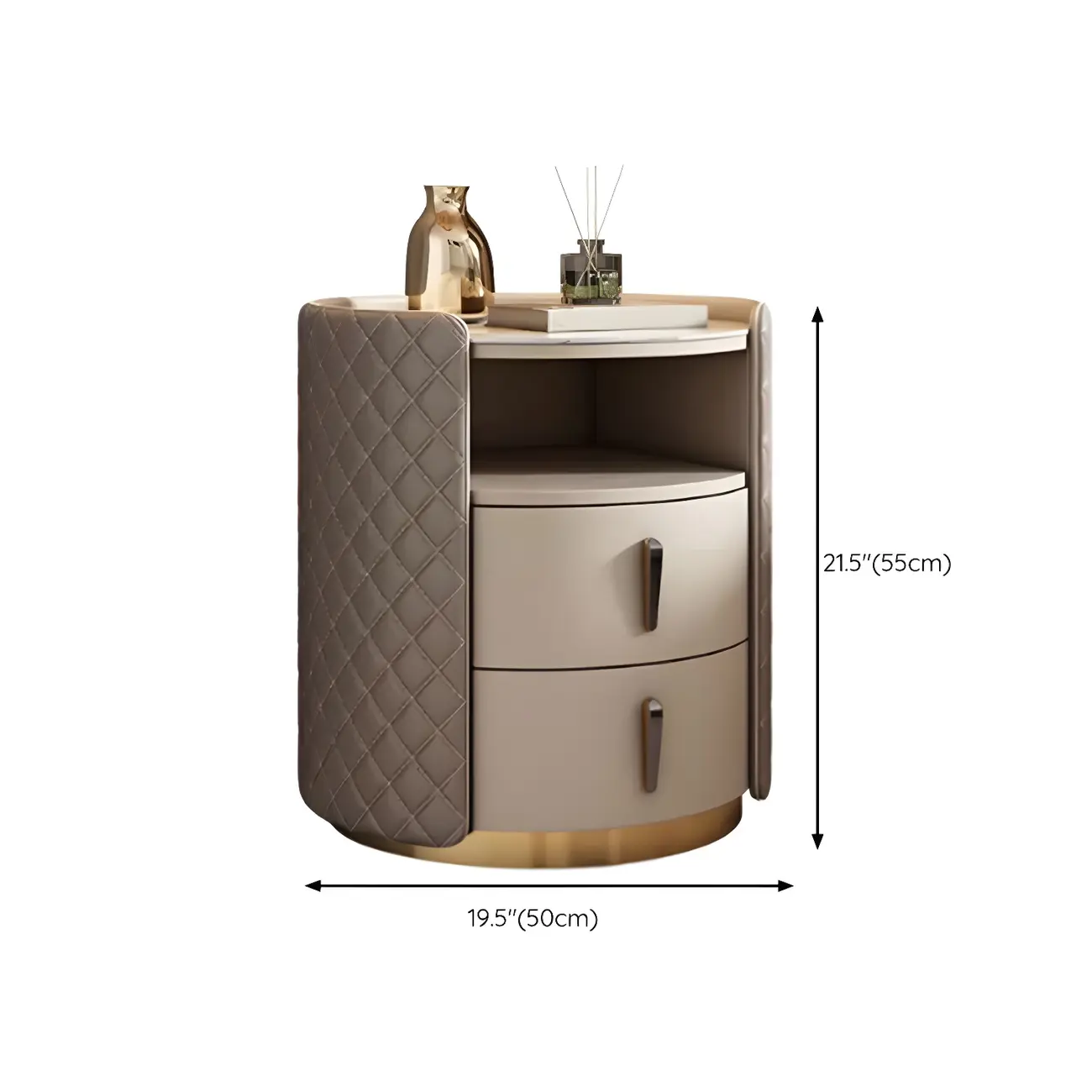 Modern Beige Faux Leather Nightstand with Drawers