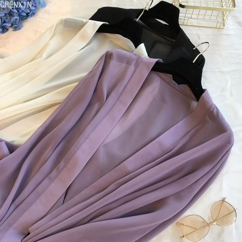 Hulianfu long Jacket Women Summer Thin Loose See-through Sunscreen Pure Long Sleeve Sexy  Coat Chiffon Bohemian Female New Fashion Tops - Deanwangkt