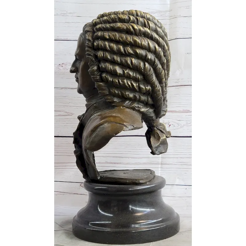 Johann Sebastian Bach Clical Composer Bronze Bust Sculpture Statue On Marble Base