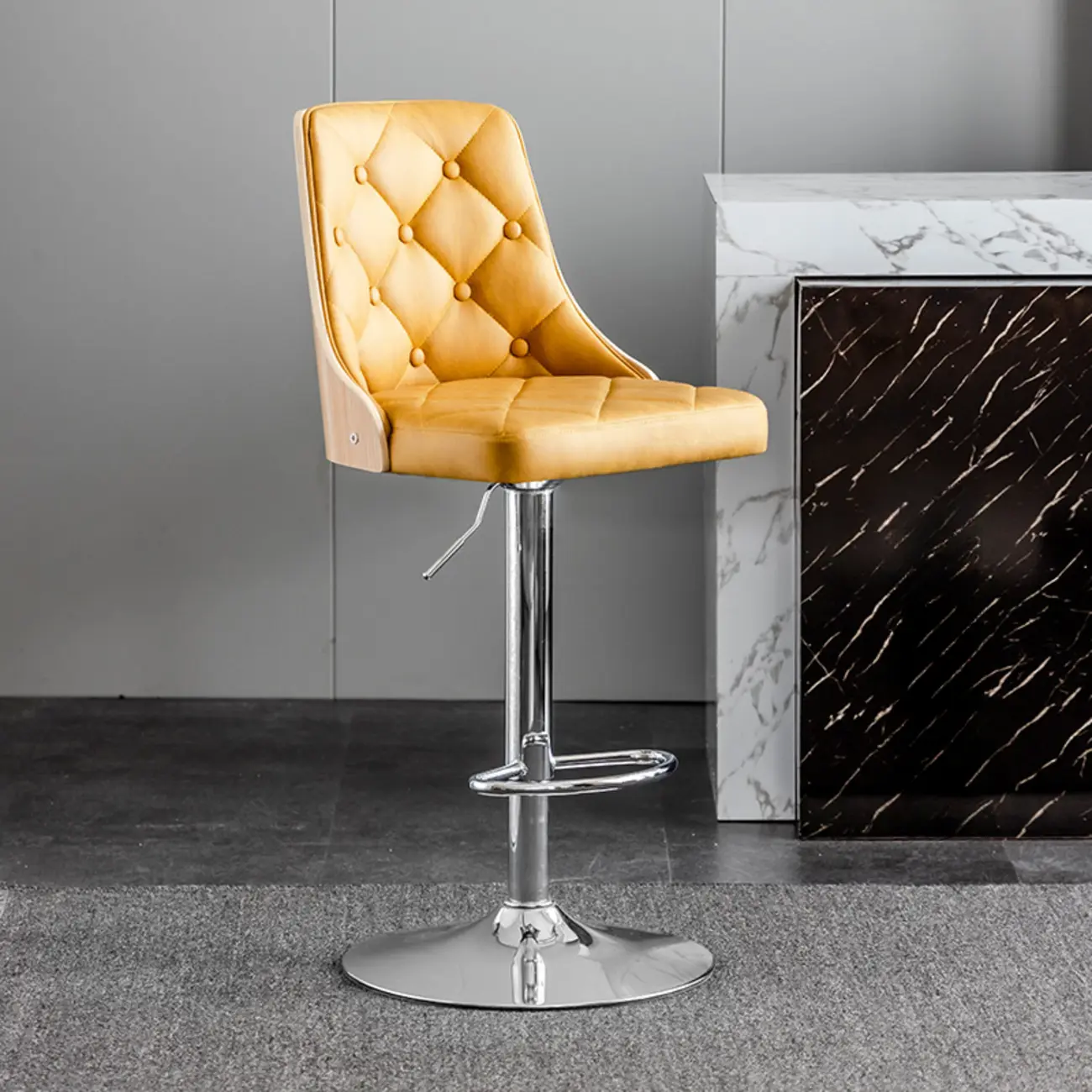 Modern Adjustable Full Back Tufted Leather Bar Stool