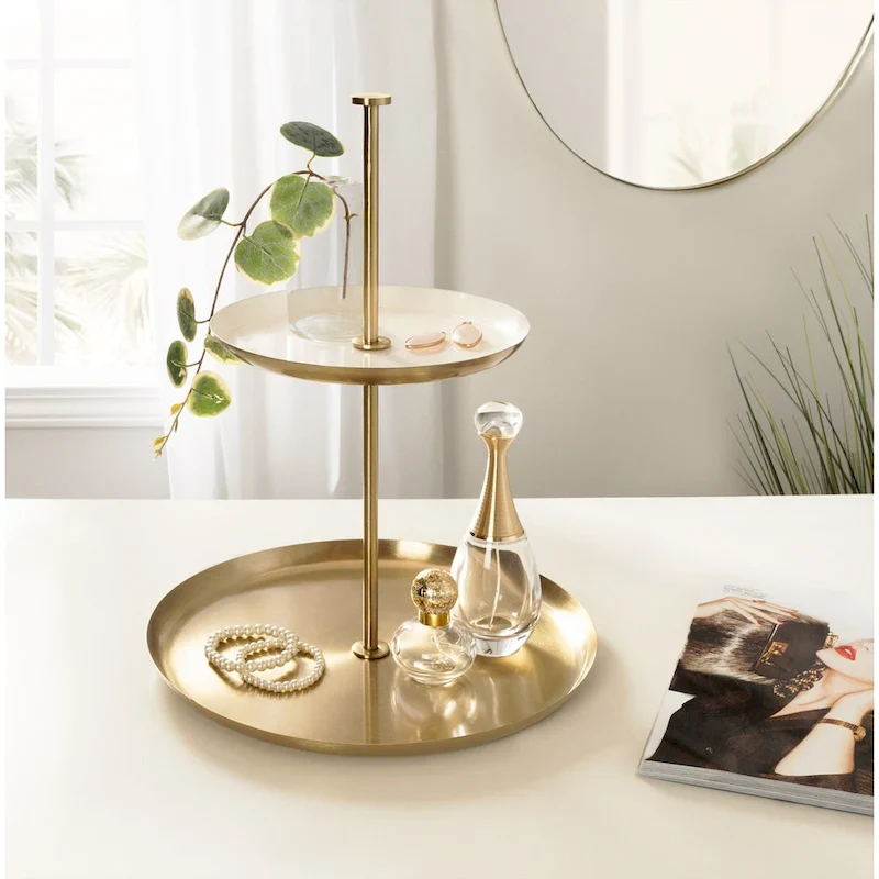 Kate and Laurel Laranya Tiered Round Decorative Tray - 12x12x15