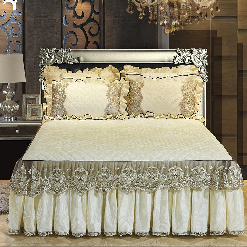 HULIANFU Velvet Warm Quilted Bedding Bed Skirt Pillowcases Home Textile Princess Thick Bedspread Lace Bedsheet Mattress Cover With Cotton - Deanwangkt