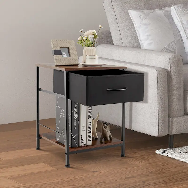 Costway 2 PCS 2-tier Nightstand Bedside End Sofa Table with Drawer - 16 x 16 x 21 (L x W x H)