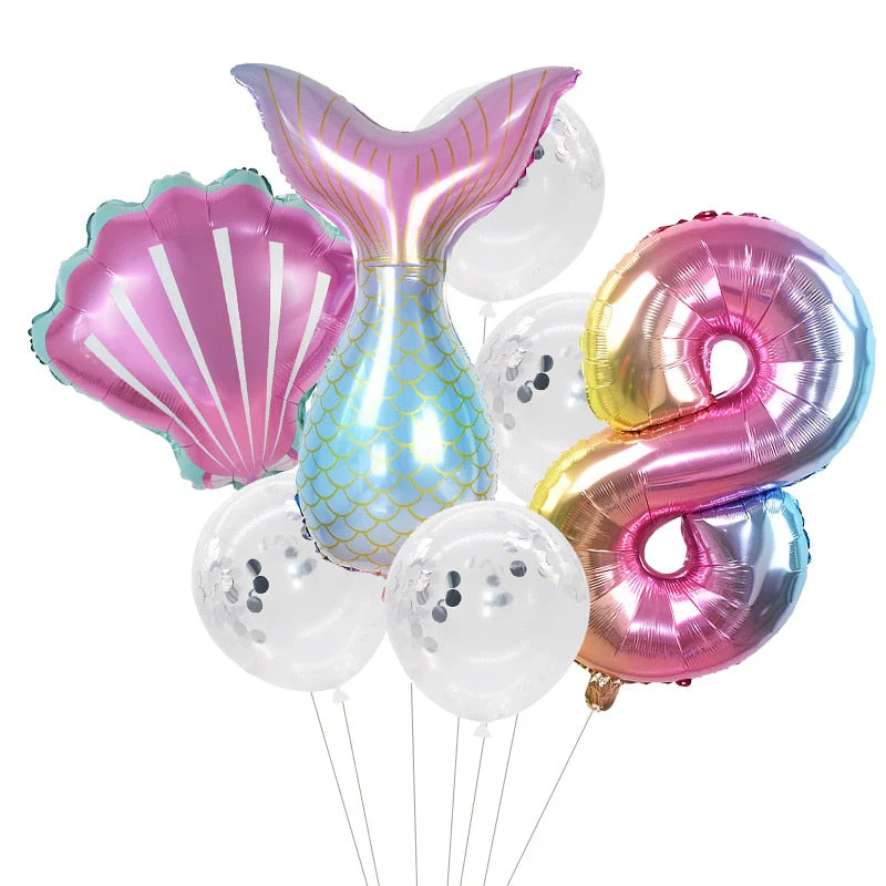 HULIANFU Little Mermaid Party Balloons 32inch Number Foil Balloon Kids Birthday Party Decoration Supplies Baby Shower Decor Helium Globos - Deanwangkt