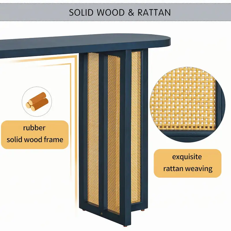 Farmhouse Rattan Console Table Entryway Table,Navy