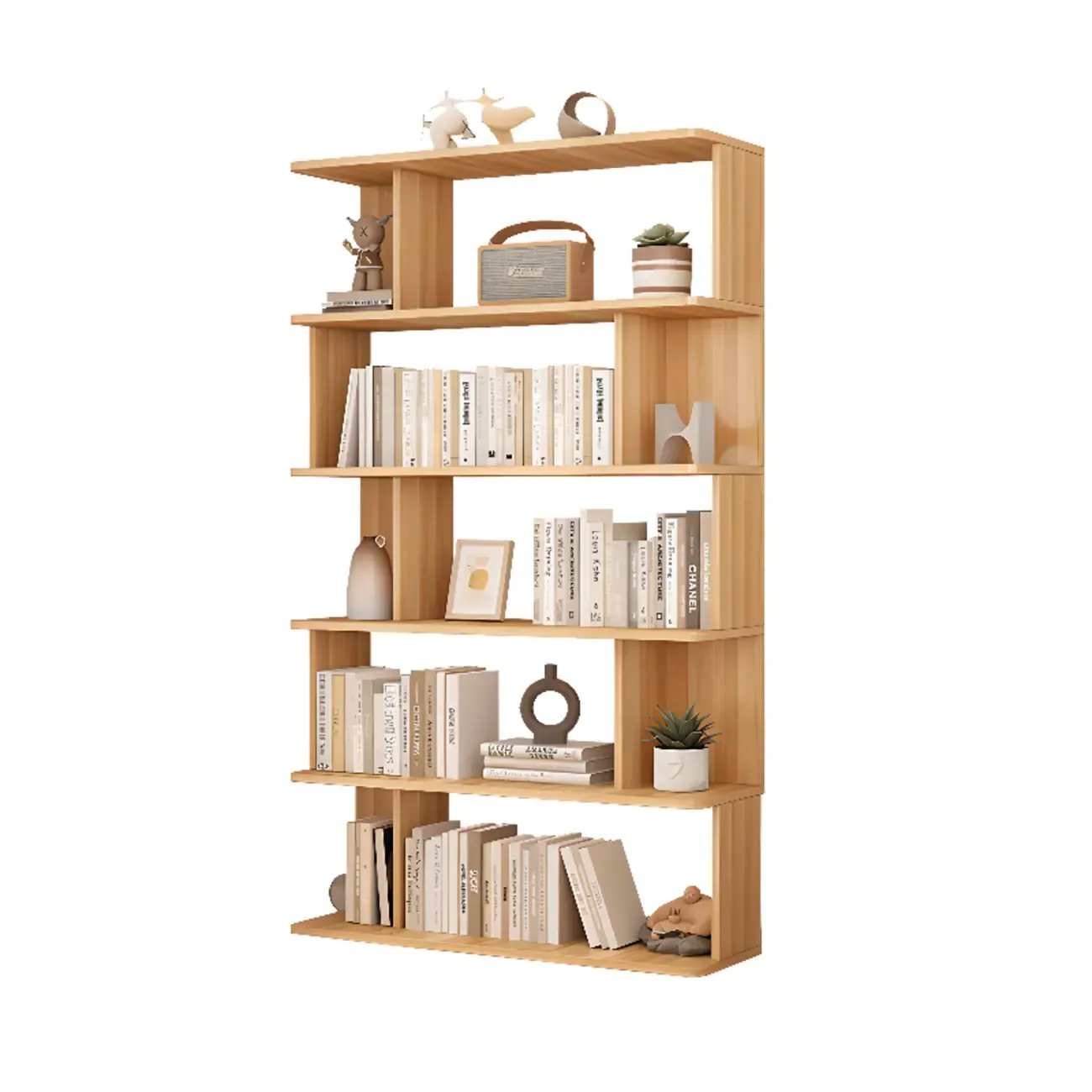 Mid-Century Vertical Walnut Wood Bookcase Open Back