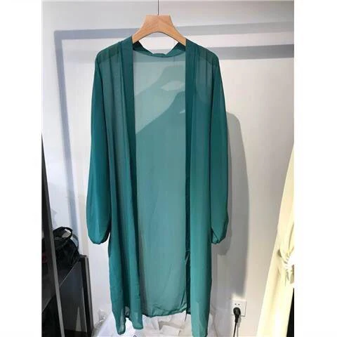 Hulianfu long Jacket Women Summer Thin Loose See-through Sunscreen Pure Long Sleeve Sexy  Coat Chiffon Bohemian Female New Fashion Tops - Deanwangkt