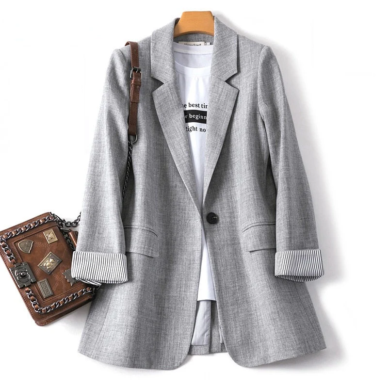 Women's Long Sleeved Spring Casual Blazer New Fashion Business Solid Color Blazer Women's Office Blazer Women's Coat Jacket - Deanwangkt