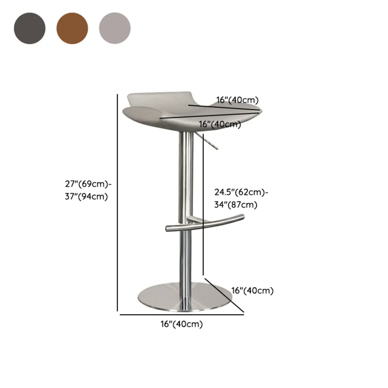 Modern Gray Swivel Metal Frame Adjustable Bar Height Stools
