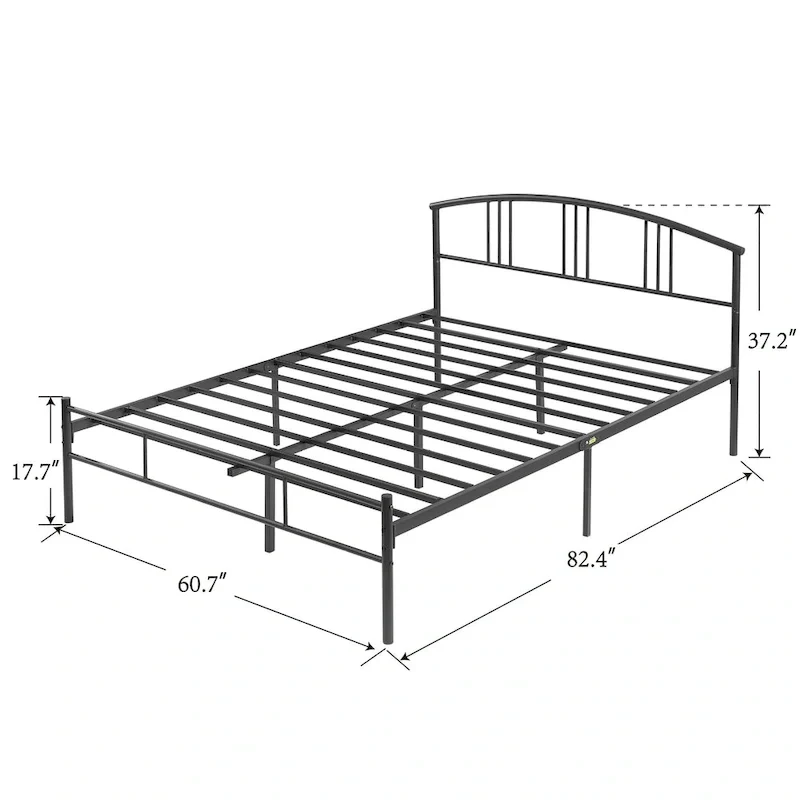 Modern Metal Bed Frames with Curved Headboard, No Box Spring Needed, Black