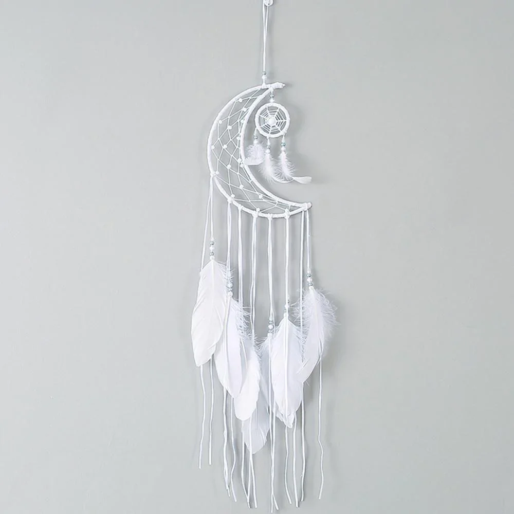 HULIANFU New Indian Style Dreamcatcher Moon Handmade Wind Chimes Wall Ornament Girls Room Decoration Feather Dream Catcher - Deanwangkt