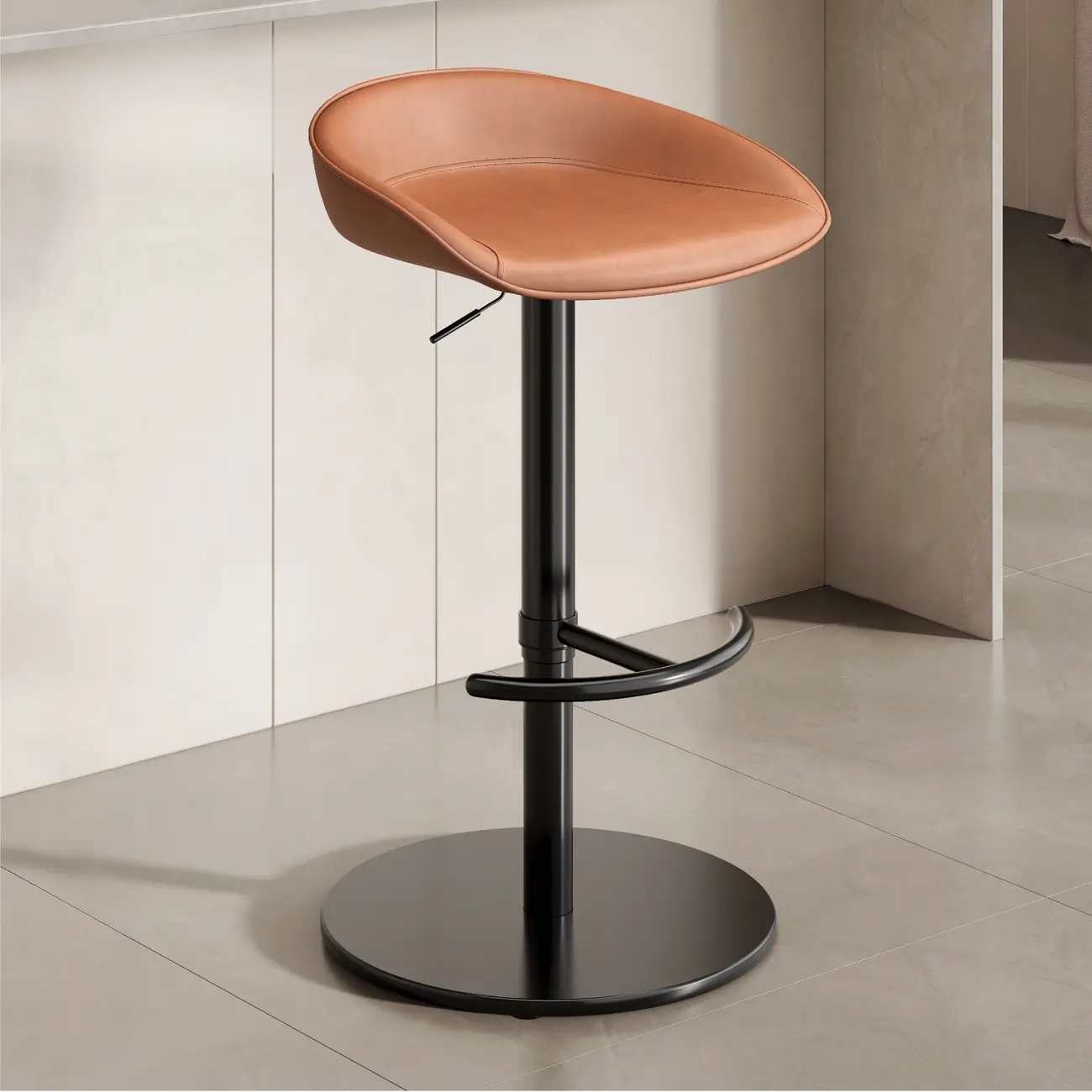 Industrial Modern Pedestal Leather Bar Stools