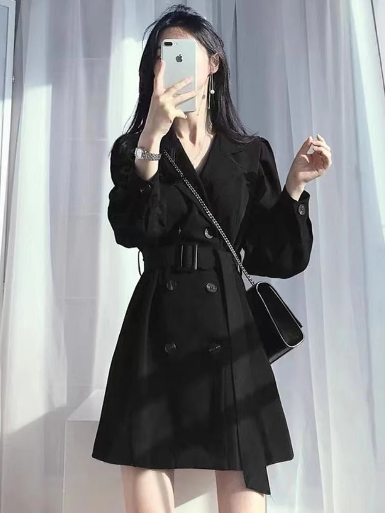 Hulianfu Vintage Notched Black Long Sleeve Jacket Slim Blazer Mini Dresses for Women Korean Fashion Sexy Casual Bodycon Dress Autumn - Deanwangkt