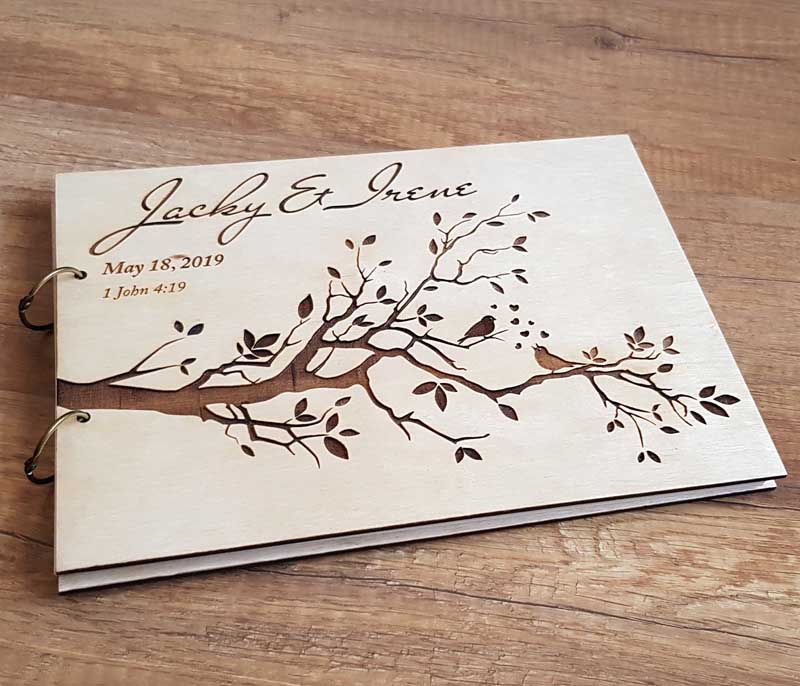 HULIANFU Personalized Engraved  Wooden Guest Book Bird Wedding Guest Book Rustic Wedding Guest Book Bridal Shower Guest Book - Deanwangkt