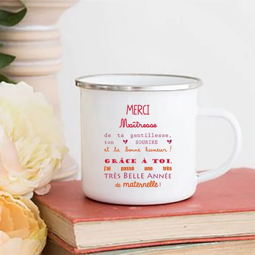 HULIANFU Merci Maîtresse/Atsem Print Coffee Mug Creative Enamel Cups Drinks Water Milk Cup Mug School Home Handle Drinkware Teacher Gifts - Deanwangkt
