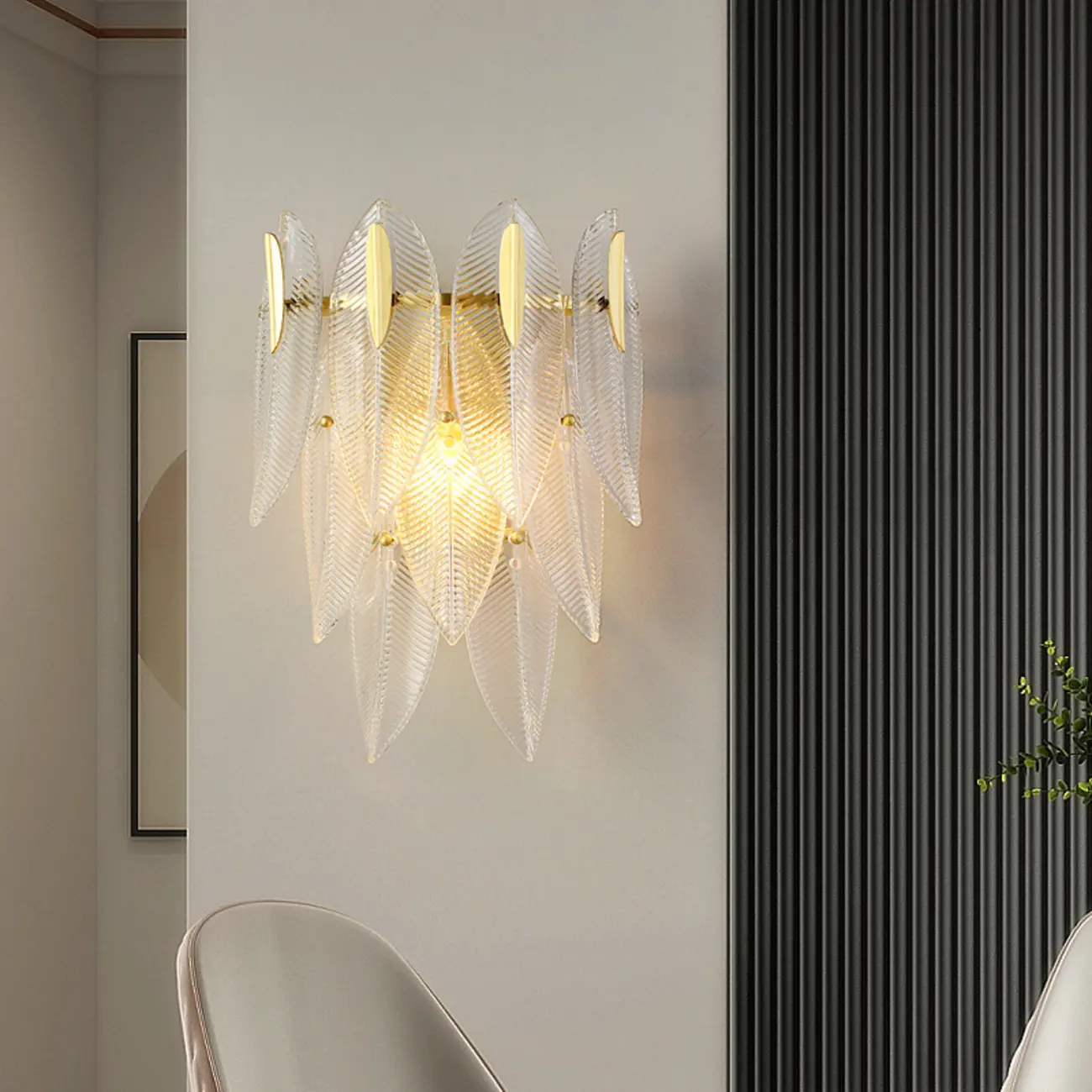 Modern 2-Light Tiered Wall Sconce with Glass Leaves & LED