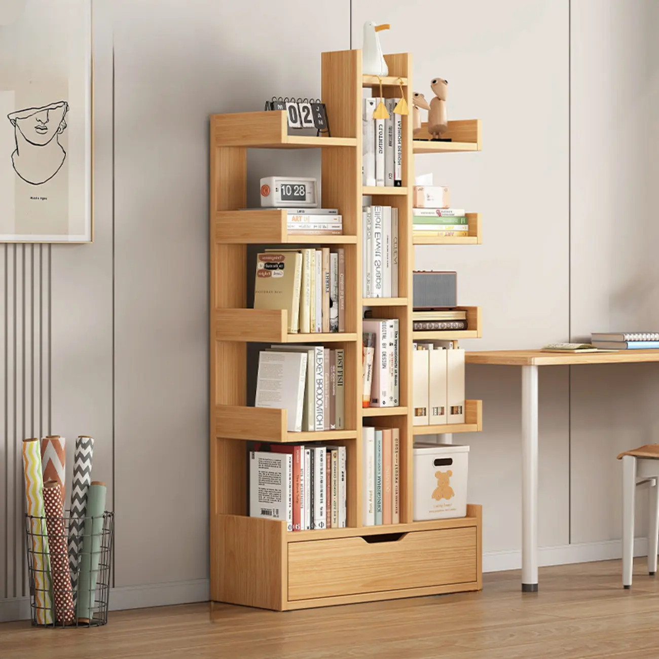 Modern Open Back 9 Shelves White Wooden Bookshelf