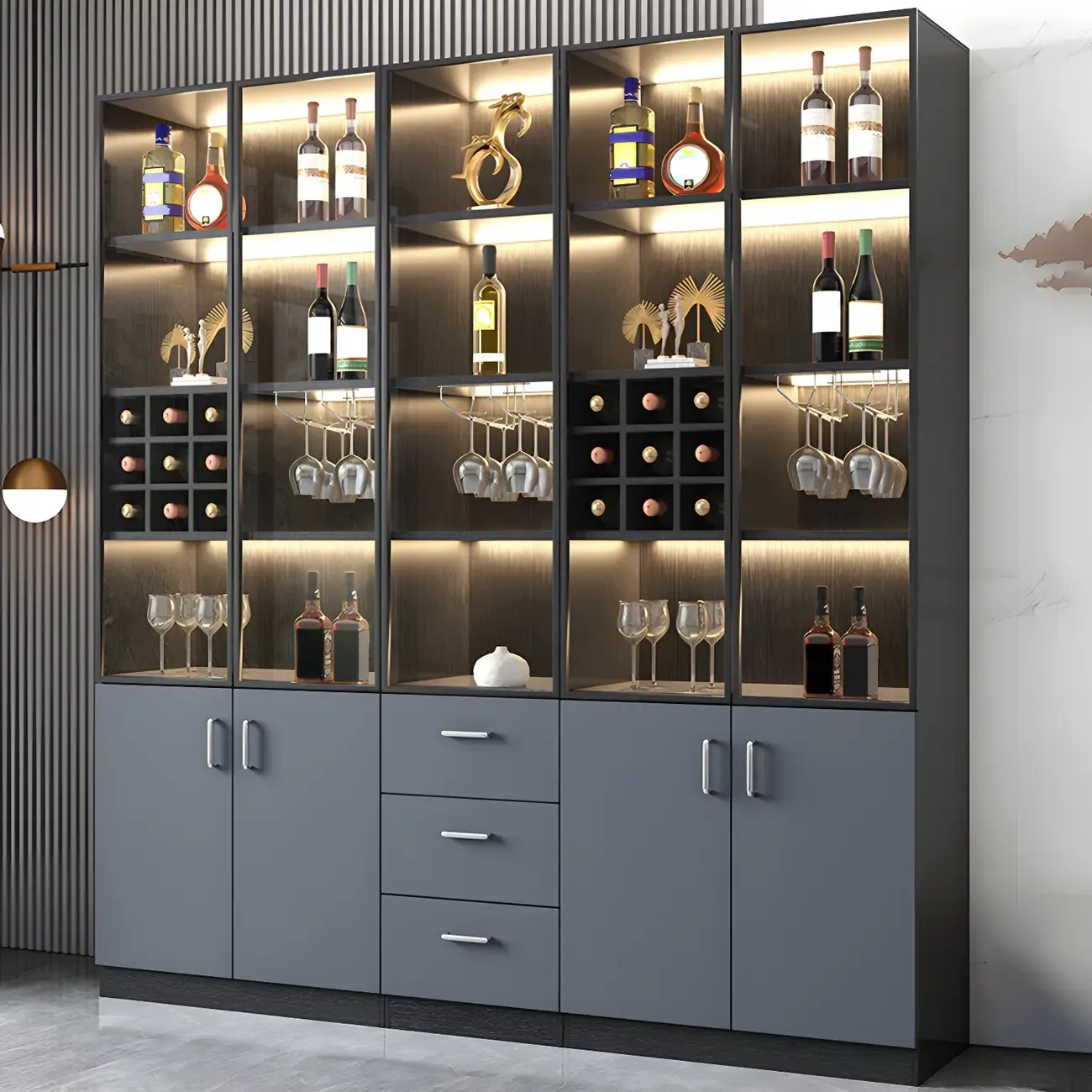 Black-Gray Wood Storage Display Cabinet with Light