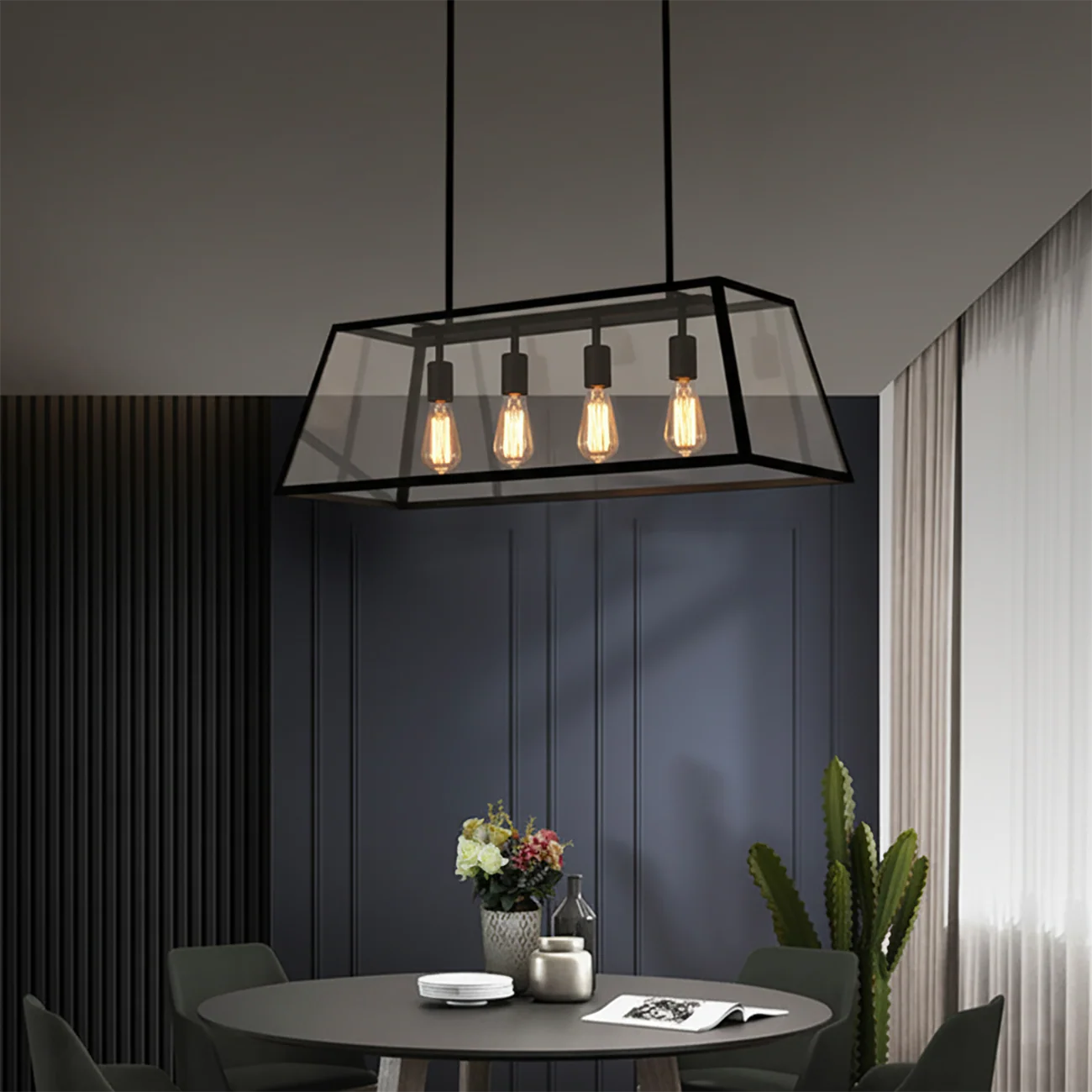 Industrial Black Rectangle Adjustable Kitchen Island Light