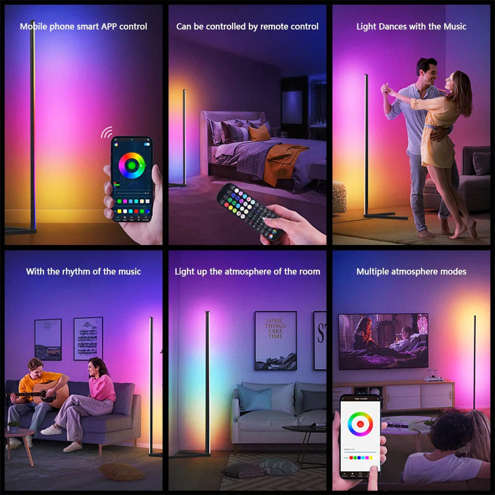 HULIANFU RGB LED Floor lamp Indoor Home Decoration Modern Corner Floor Lamp Living Rome Art Decor Atmospheric Standing Stand Lighting - Deanwangkt