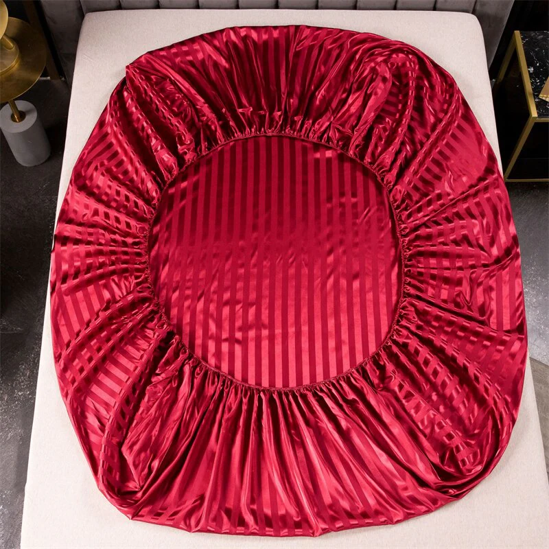 HULIANFU Luxury Jacquard Satin Stripe Silk Bed Sheet Set King Size High End Soft Smooth Queen Fitted Sheets with Elastic Band Bedsheet - Deanwangkt