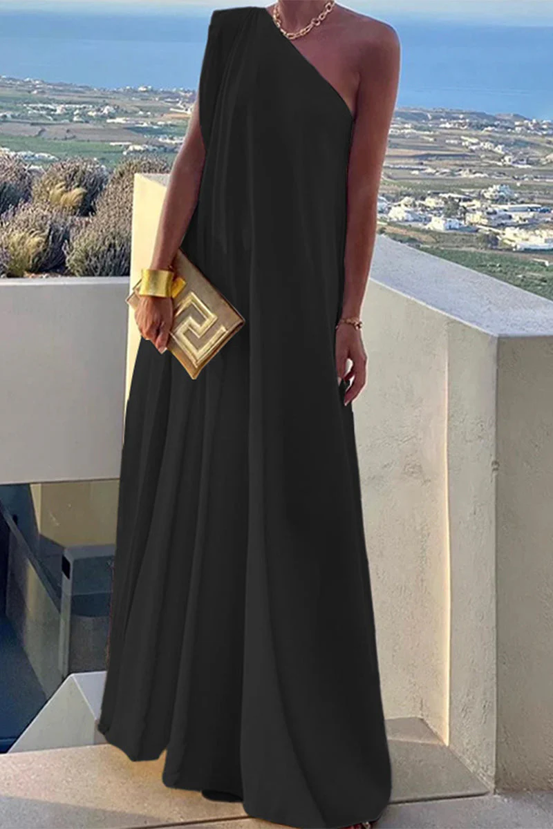 hulianfu Elegant Simplicity Solid Asymmetrical Oblique Collar Evening Dress Dresses(3 Colors) - Deanwangkt