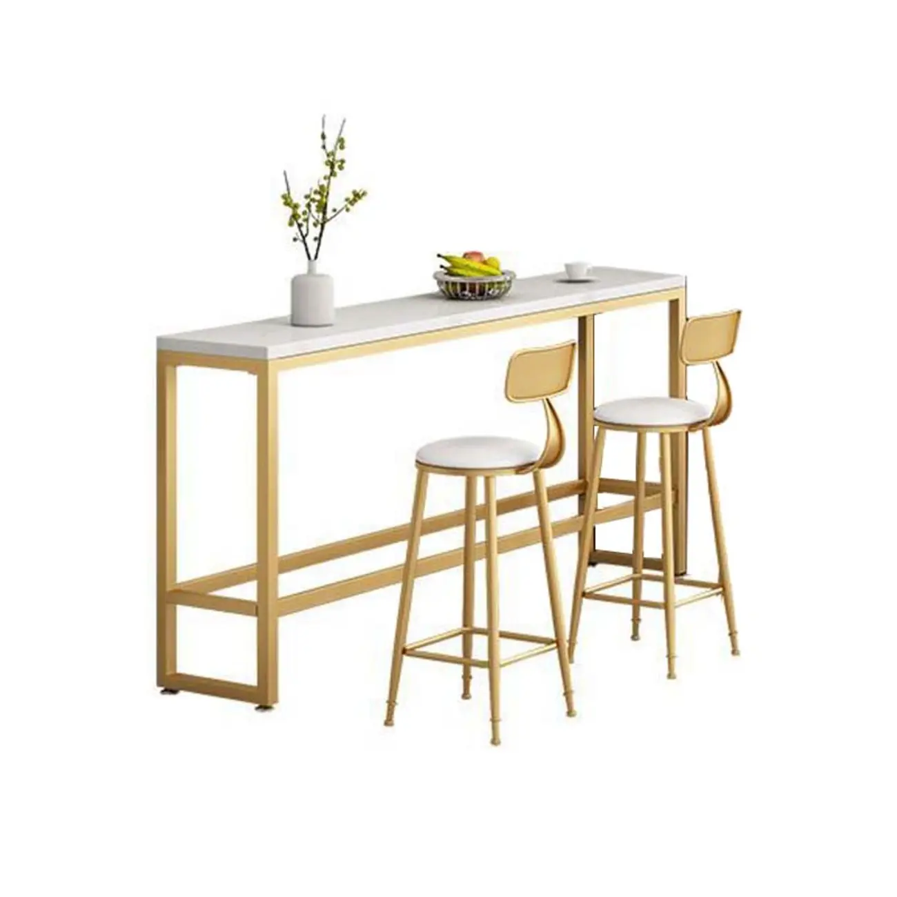 Sleek Faux Marble Bar Table Golden Trestle Base for Dining Room