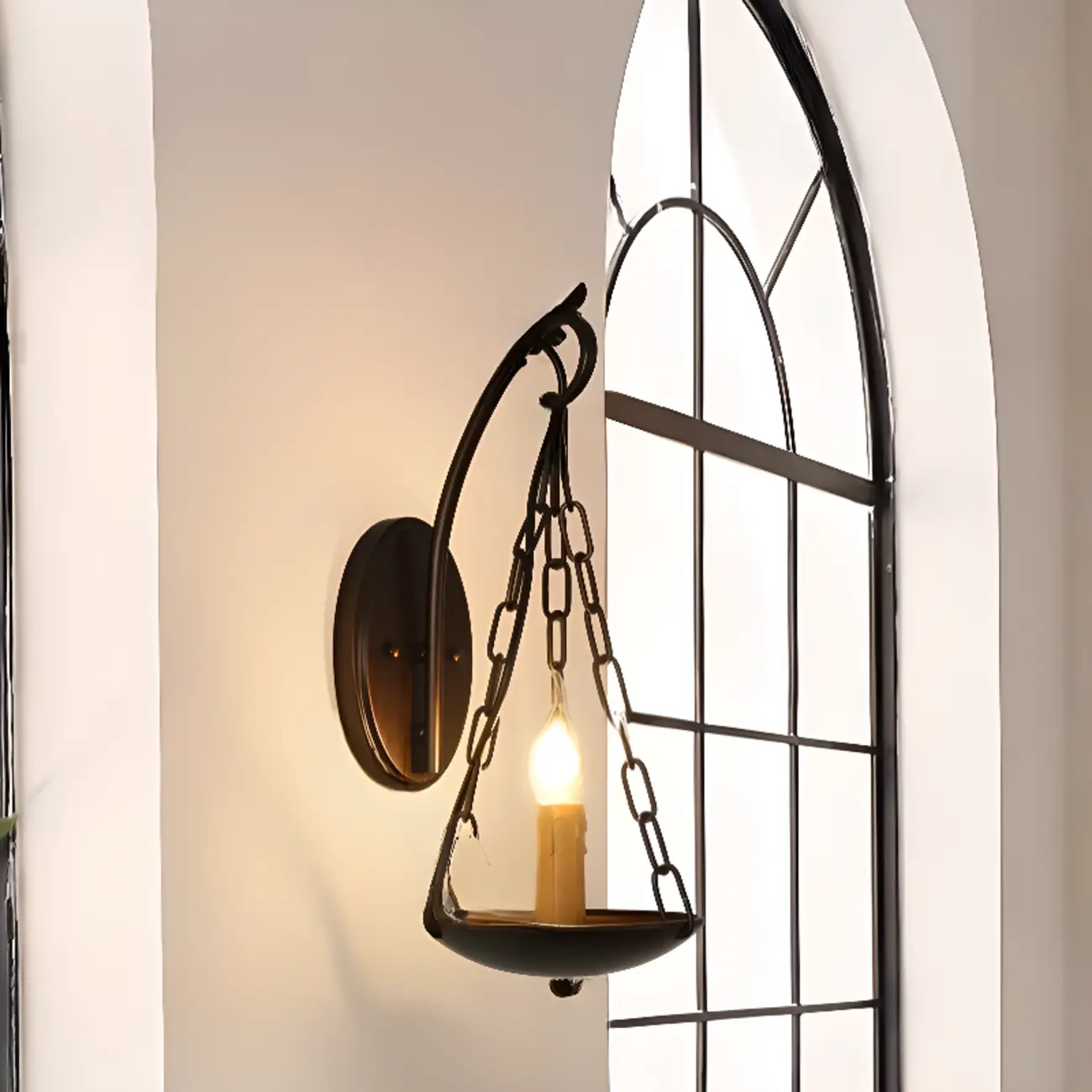 Vintage Hardwired Glass Up Wall Sconce in Amber & Metal