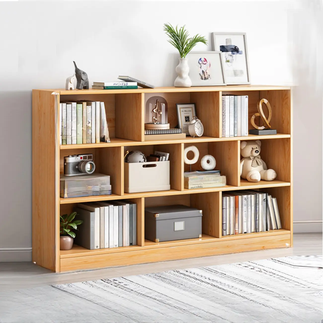 Simple Natural Finish Modular Vertical Wood Bookcase