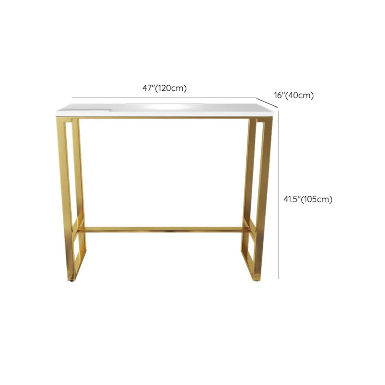 Glam White Faux Marble Golden Metal Trestle Bar Tables