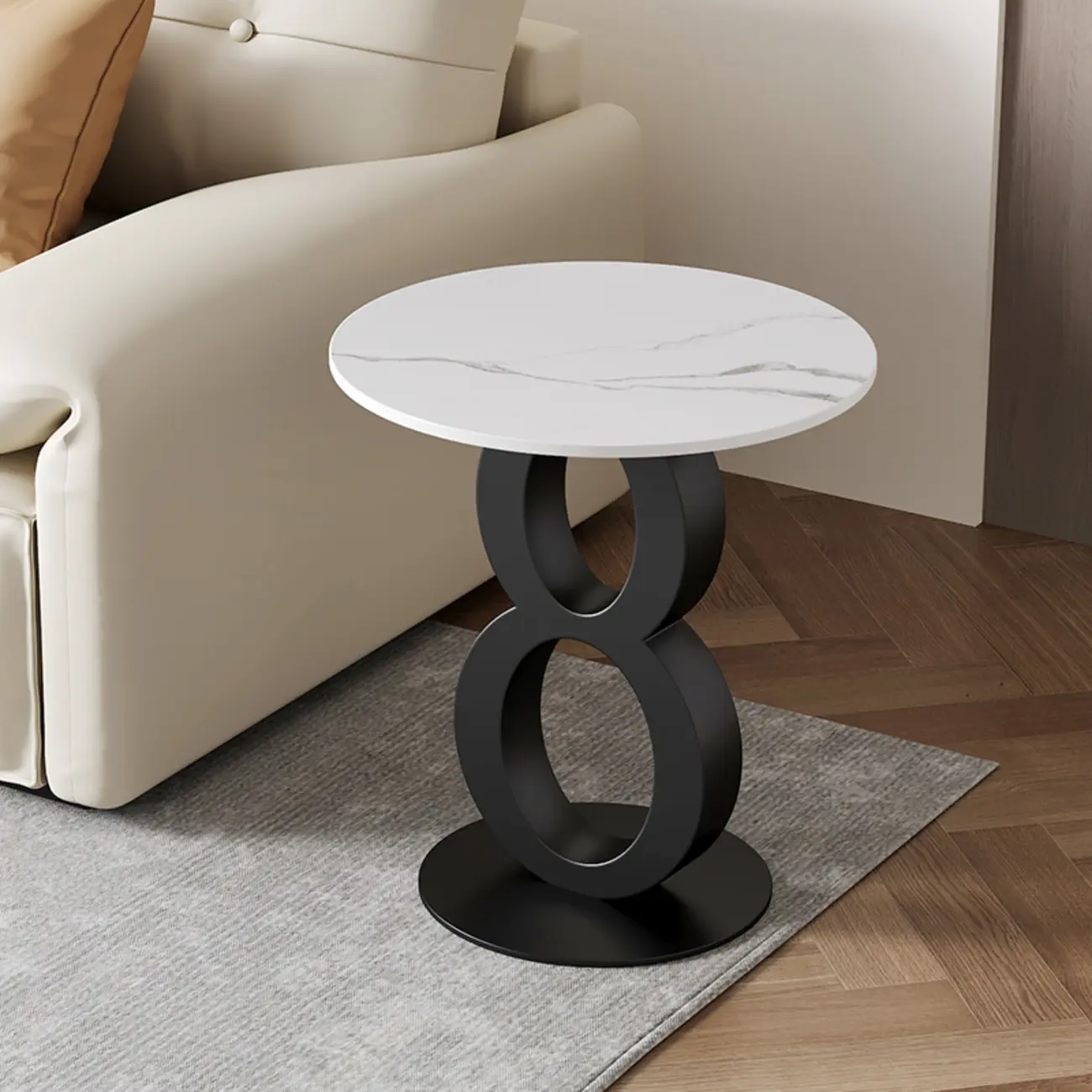 Stylish Round Marble Top End Table for Living Room