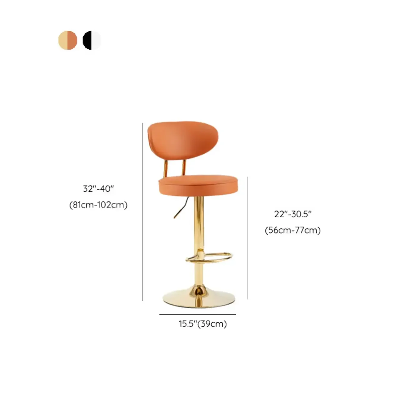 Adjustable Flannel Curved Back Bar Stools with Gold Base